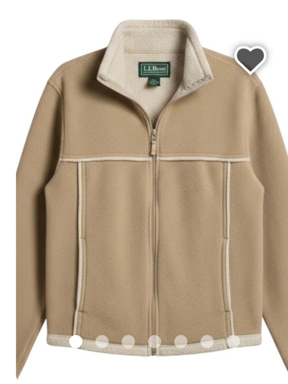 L.L. Bean Kids' Tan Full-Zip Fleece Jacket with Cream Trim